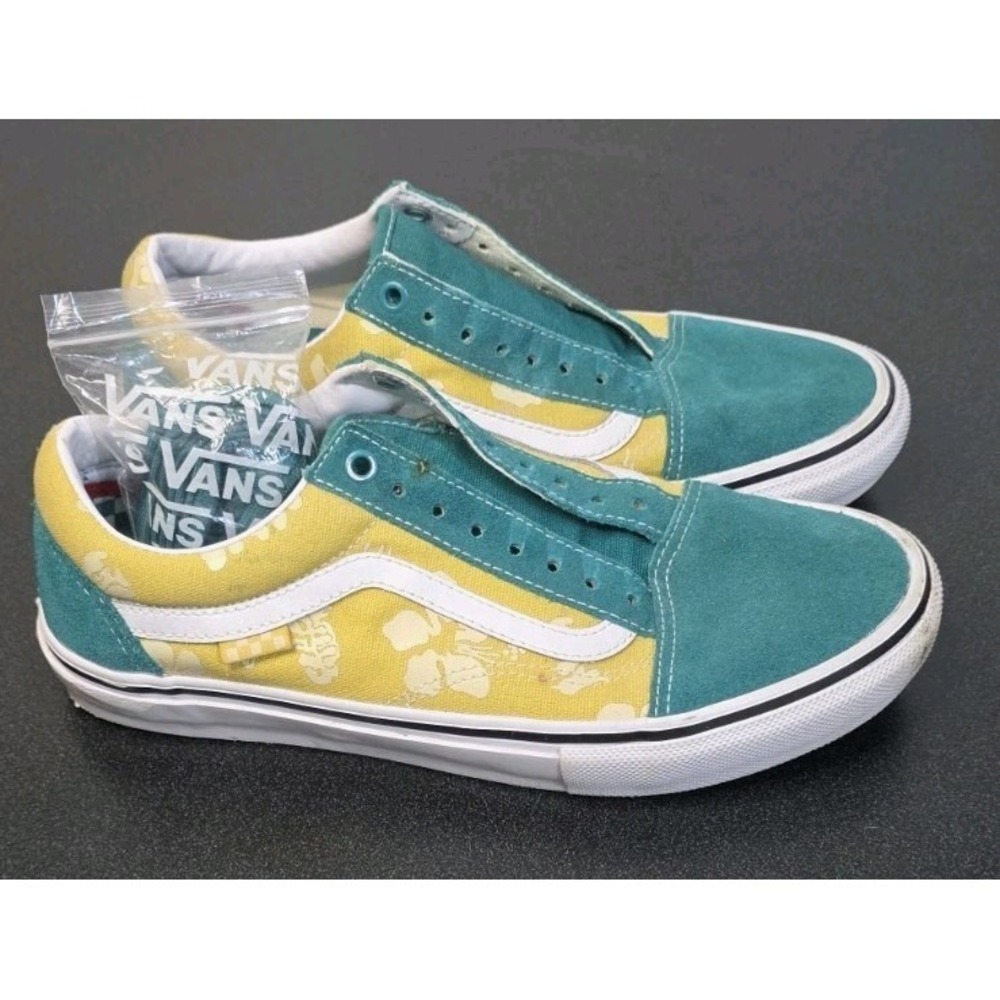 Vans Men 9‎ Skate Old Skool Aloha Leather Suede Canvas Sneaker Slip On Green